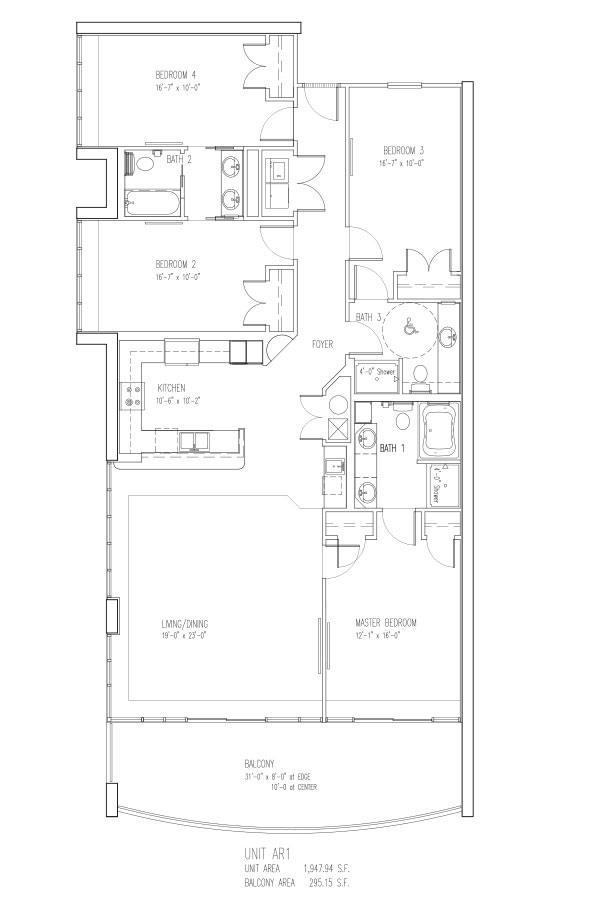 4 Bed 3 Bath - L Sleeps 16 Floor Plan